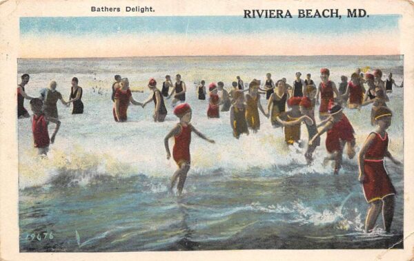 Riviera Beach Maryland Bathing Scene, White Border, Vintage Postcard U19613