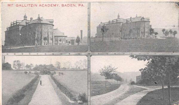 Baden Pennsylvania Mt. Gallitzin Academy, B/W Lithograph, Vintage PC U19803