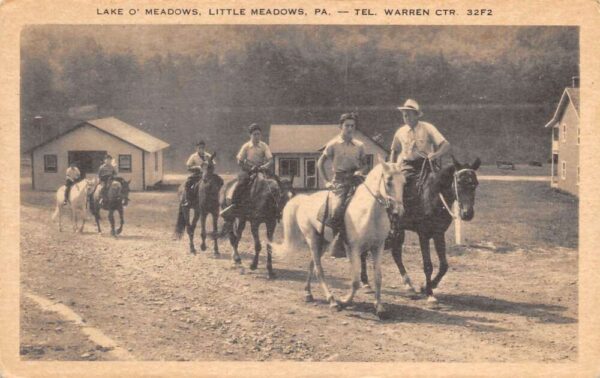 Little Meadows Pennsylvania Lake O' Meadows, Horseback Riding, Postcard U19822