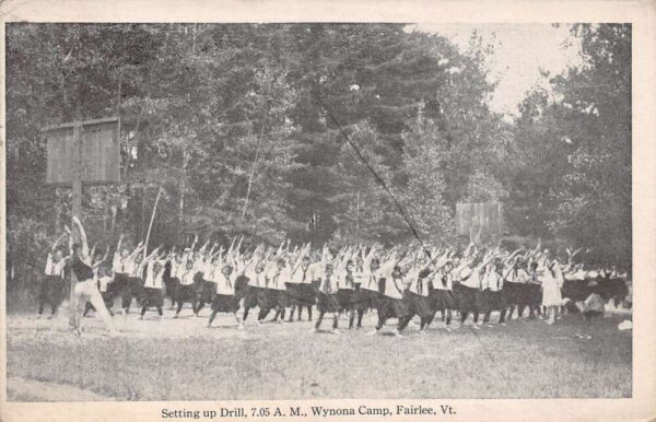 Fairlee Vermont Exercise Drill, Wynona Camp, B/W Lithograph, Vintage PC U19824