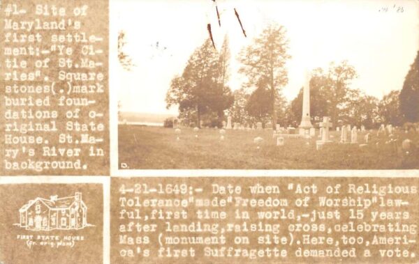 St Marys City Maryland Site of First Settlement Cemetery Real Photo PC AA85735