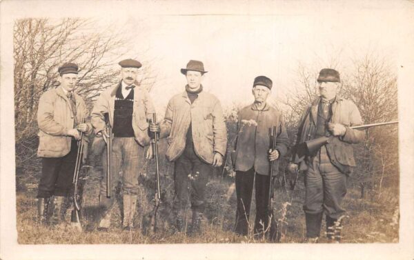 Newberry Michigan Hunting Party Men with Guns Real Photo Postcard AA85743