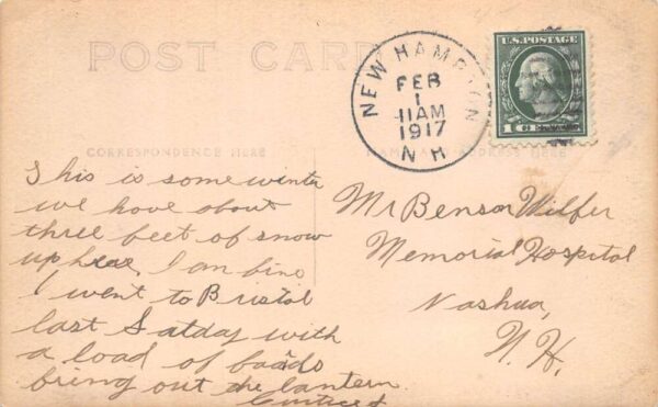 New Hampton New Hampshire Lewis Hall Real Photo Vintage Postcard AA85747 - Image 2
