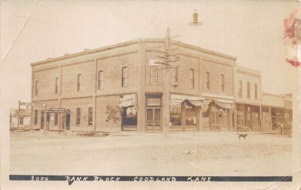 Goodland Kansas Bank Block Real Estate Office Real Photo Postcard AA85749