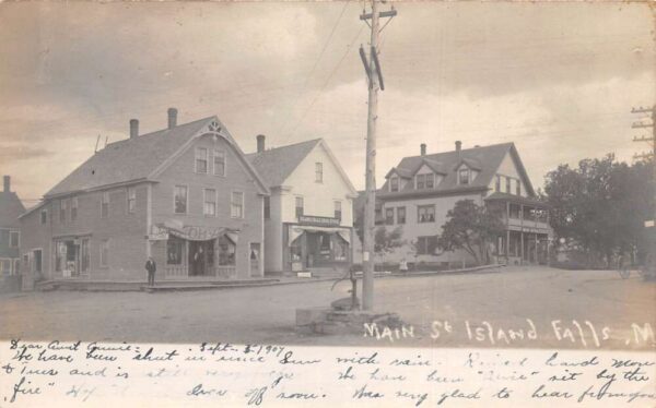 Island Falls Maine Main Street Drug Store Real Photo Postcard AA85762