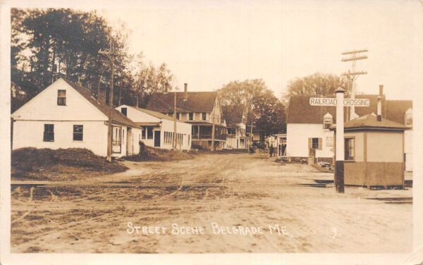 Belgrade Maine Street Scene Railroad Crossing Real Photo Postcard AA85775