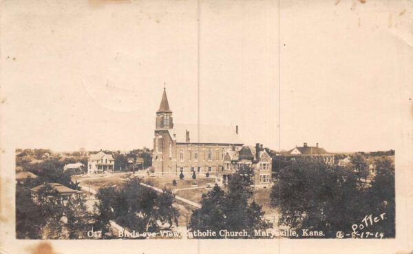 Marysville Kansas Catholic Church Real Photo Vintage Postcard AA106402
