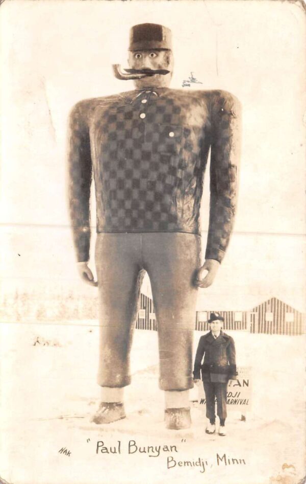 Bemidji Minnesota Paul Bunyan Statue Real Photo Vintage Postcard AA106405