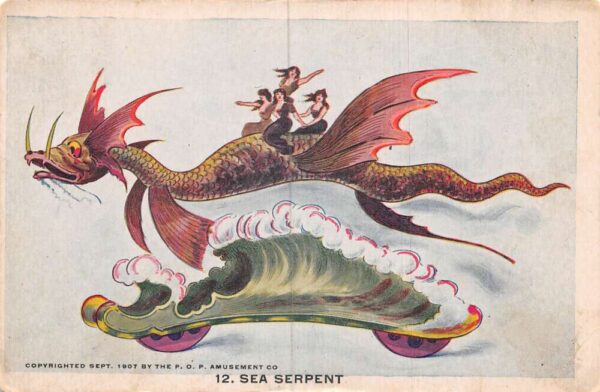 1907 POP Amusement Co Parade Float Sea Serpent Vintage Postcard AA106429