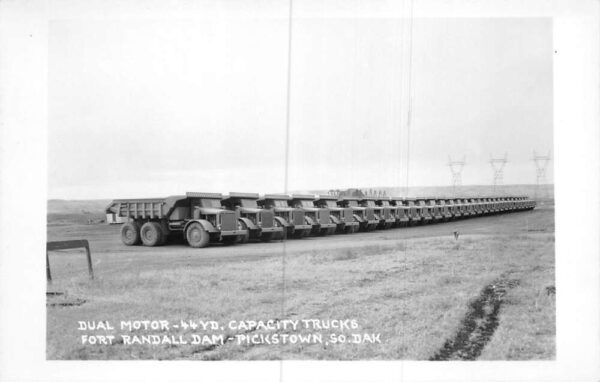 Pickstown South Dakota Fort Randall Dam Trucks Lined Up Real Photo PC AA106430