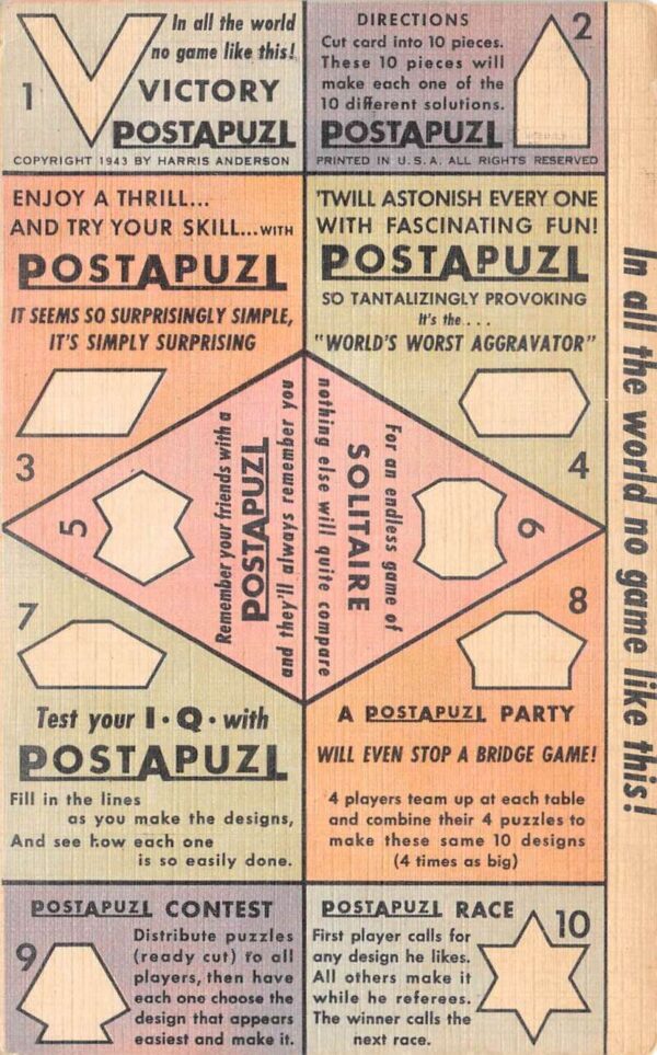 Postapuzl Puzzel Game Card Novelty Vintage Postcard AA106452