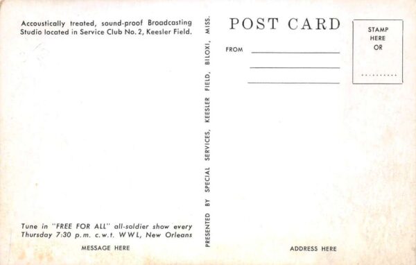 New Orleans Louisiana Kessler Field WWL Radio Studio Interior Postcard AA106465 - Image 2
