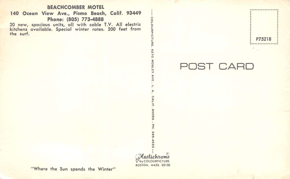 Pismo Beach California Beachcomber Motel, Chrome Vintage Postcard U26348 - Image 2
