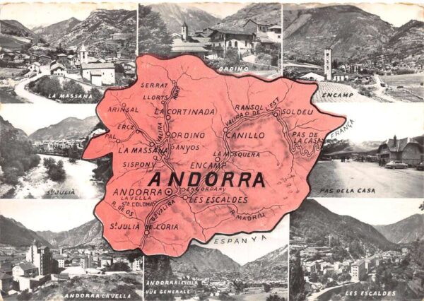 Andorra Country Map and Multiview Real Photo Vintage Postcard AA106828