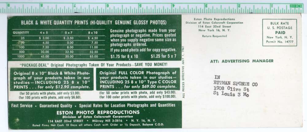 New York Eston Photo Reproductions Advertising Extra Wide Postcard AA106843 - Image 2