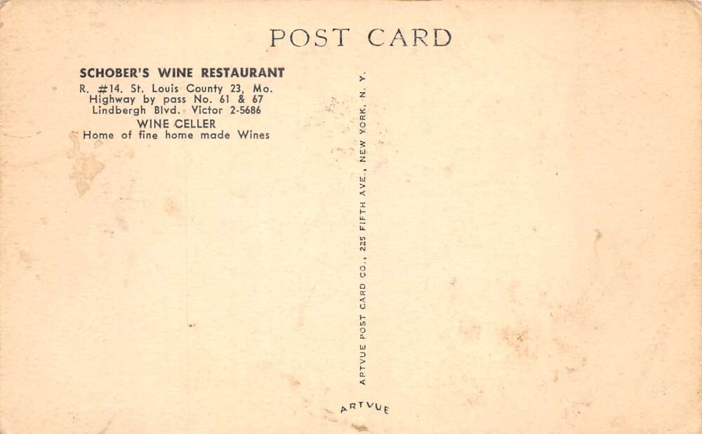 St Louis Missouri Schobers Wine Restaurant Wine Celler Vintage Postcard AA73796 - Image 2