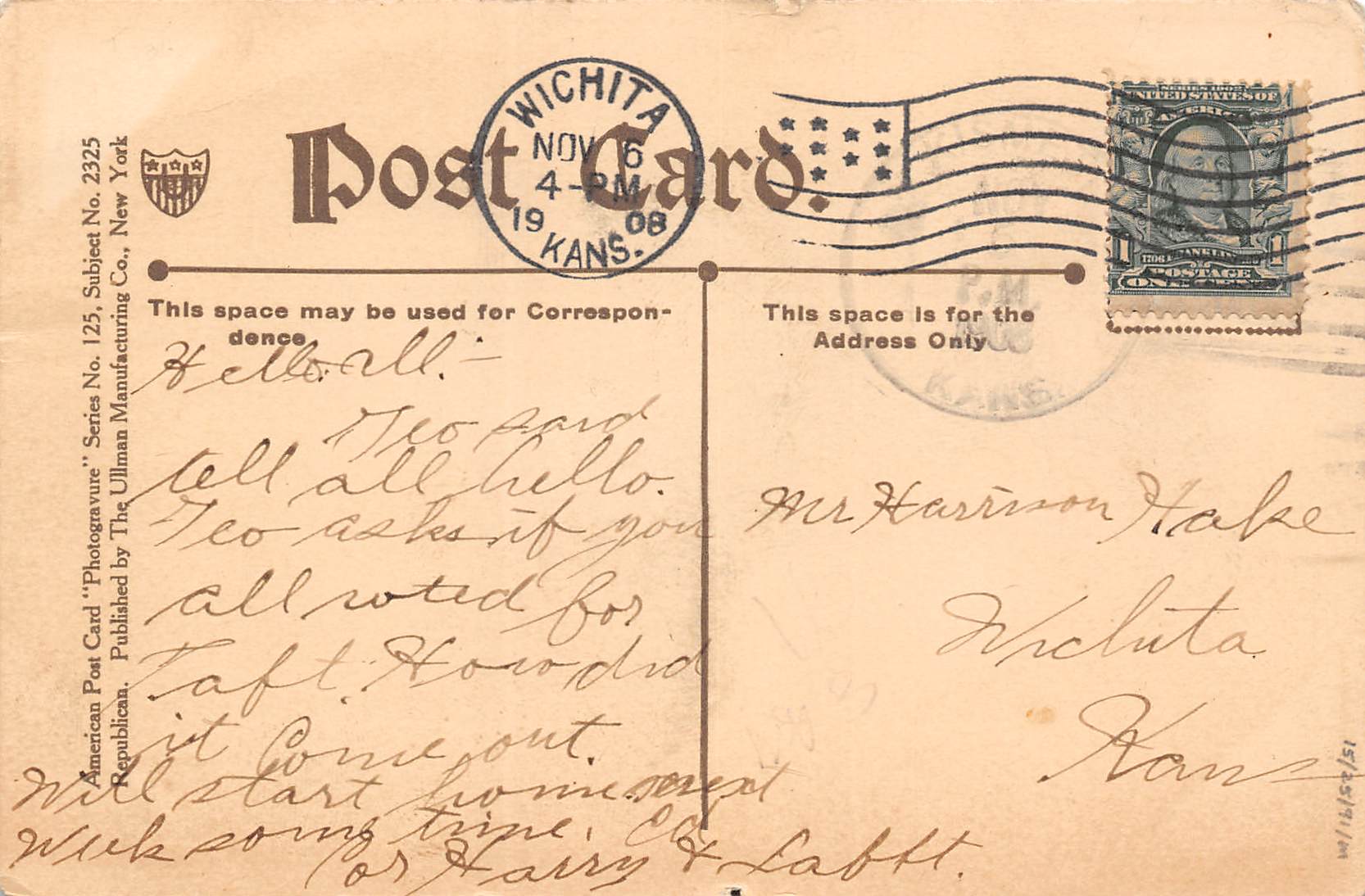 William H. Taft For President, James S. Sherman For Vice President, PC U12921 - Image 2