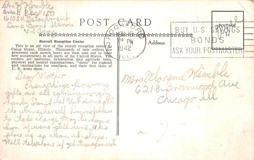 Camp Grant Illinois Recruit Reception Center Views Vintage Postcard AA74277 - Image 2