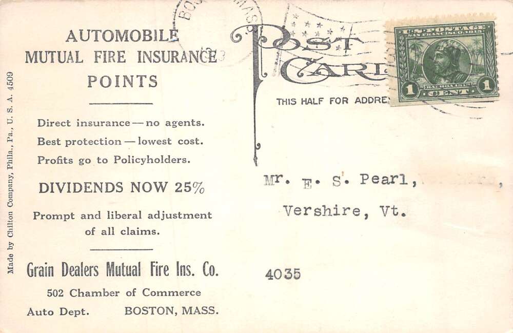 Boston Massachusetts Grain Dealers Mutual Fire Car Insurance Ad PC AA74318 - Image 2
