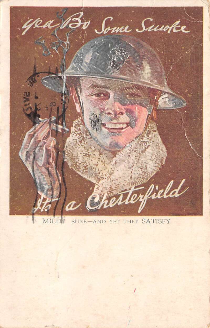 Chesterfield Cigarettes Ad Soldier Smoking Vintage Postcard AA74388
