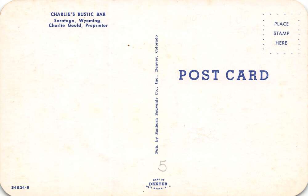 Saratoga Wyoming Charlie's Rustic Bar, Photochrome Vintage Postcard U12962 - Image 2