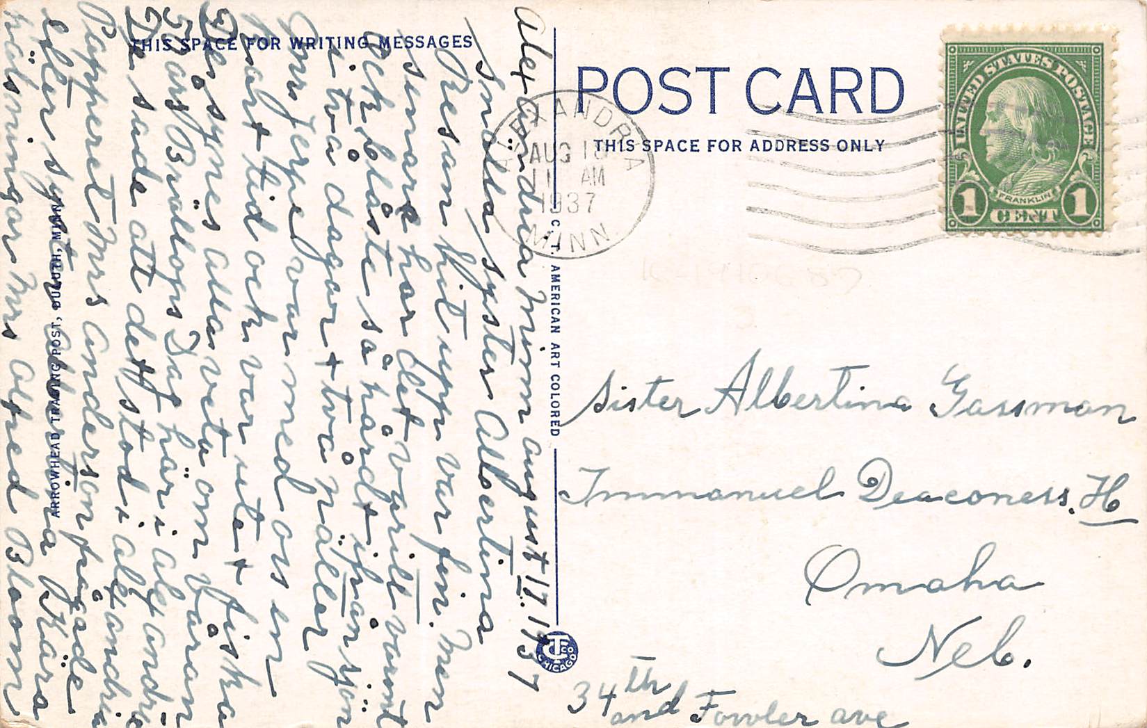 Alexandria Minnesota Main Street, Drug Store Vintage Postcard U13004 - Image 2