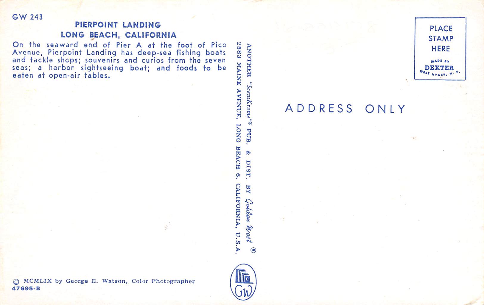 Long Beach California Pierpoint Landing, Photochrome Vintage Postcard U13031 - Image 2