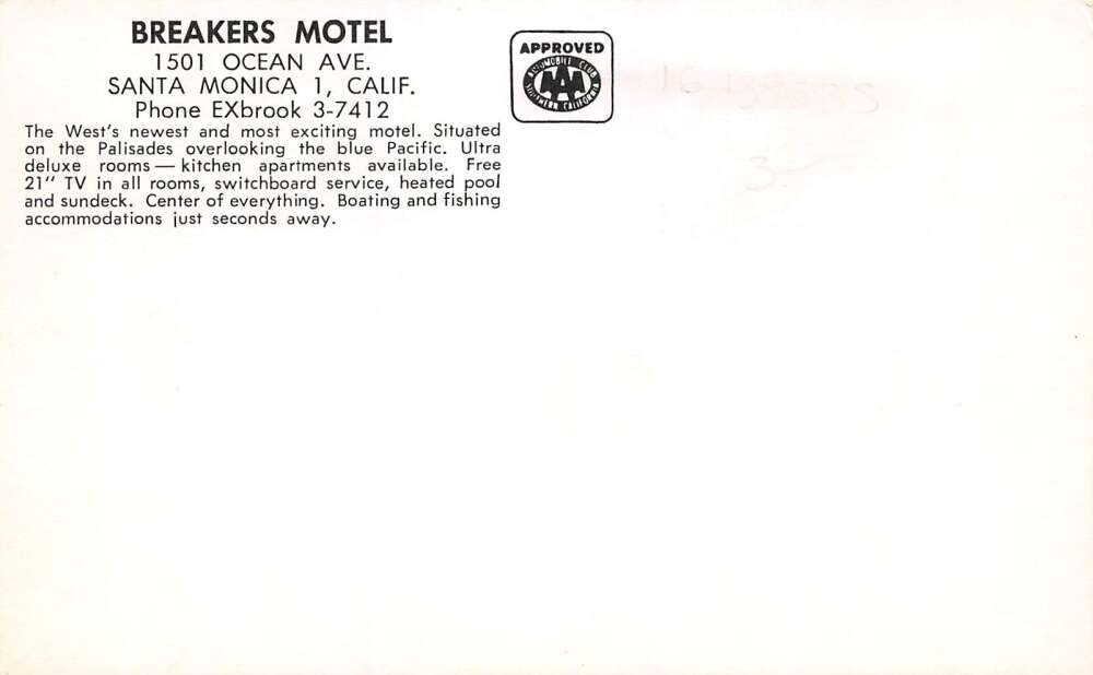 Santa Monica California Breakers Motel, Chrome Vintage Postcard U13040 - Image 2