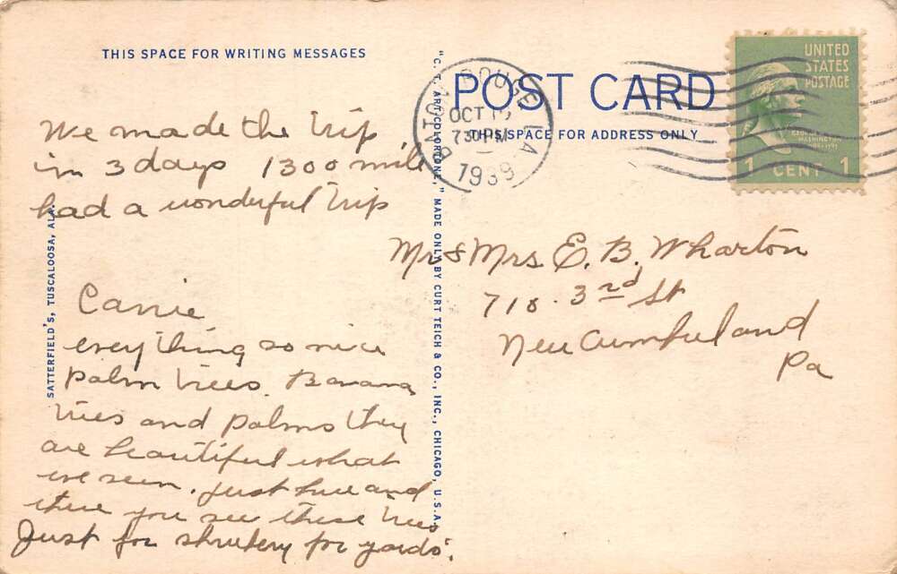 Tuscaloosa Alabama Veterans Admin Hospital Rec Building Postcard AA77850 - Image 2