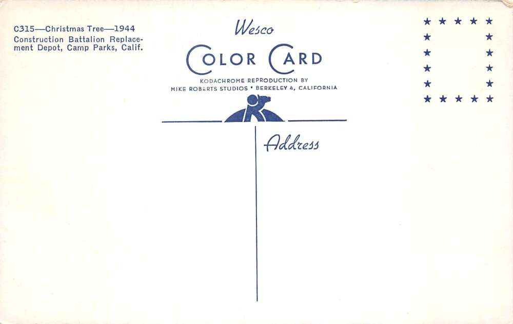 Camp Parks California Depot Train Station Christmas Tree 1944 Postcard AA77916 - Image 2