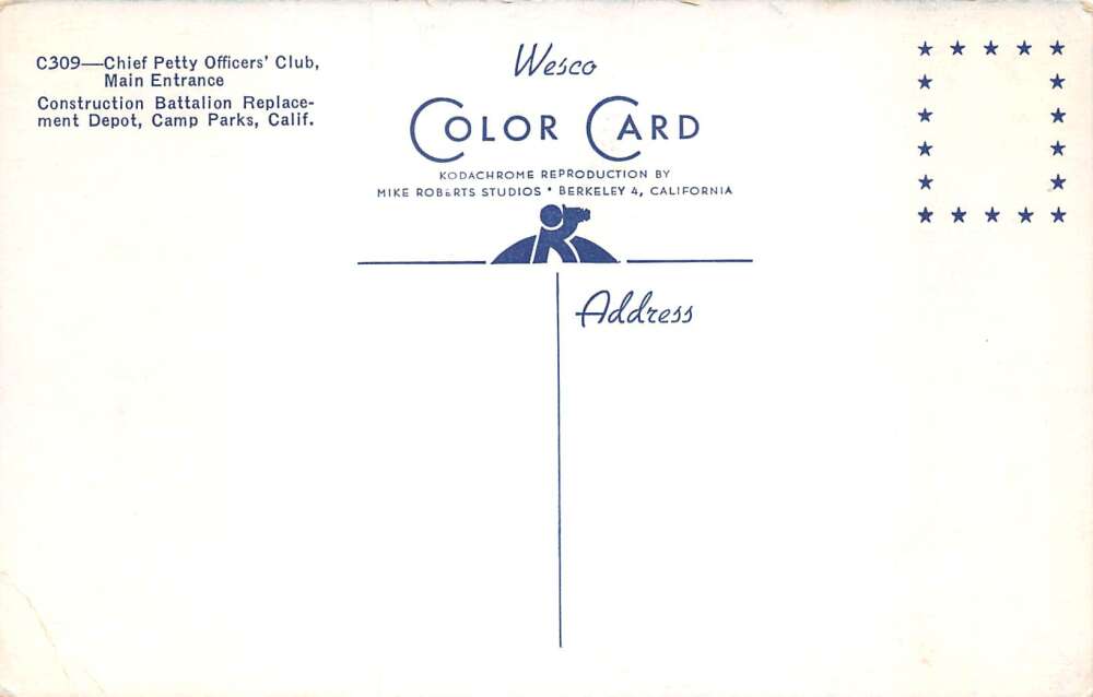 Camp Parks California Chief Petty Officers Club Vintage Postcard AA77917 - Image 2