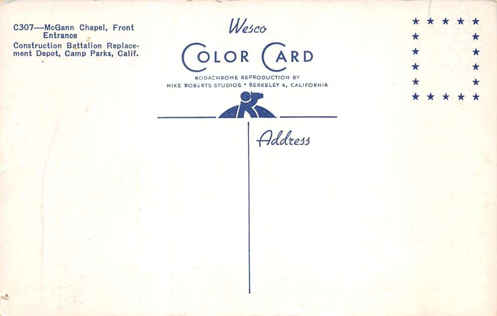 Camp Parks California McGann Chapel Front Entrance Vintage Postcard AA77920 - Image 2