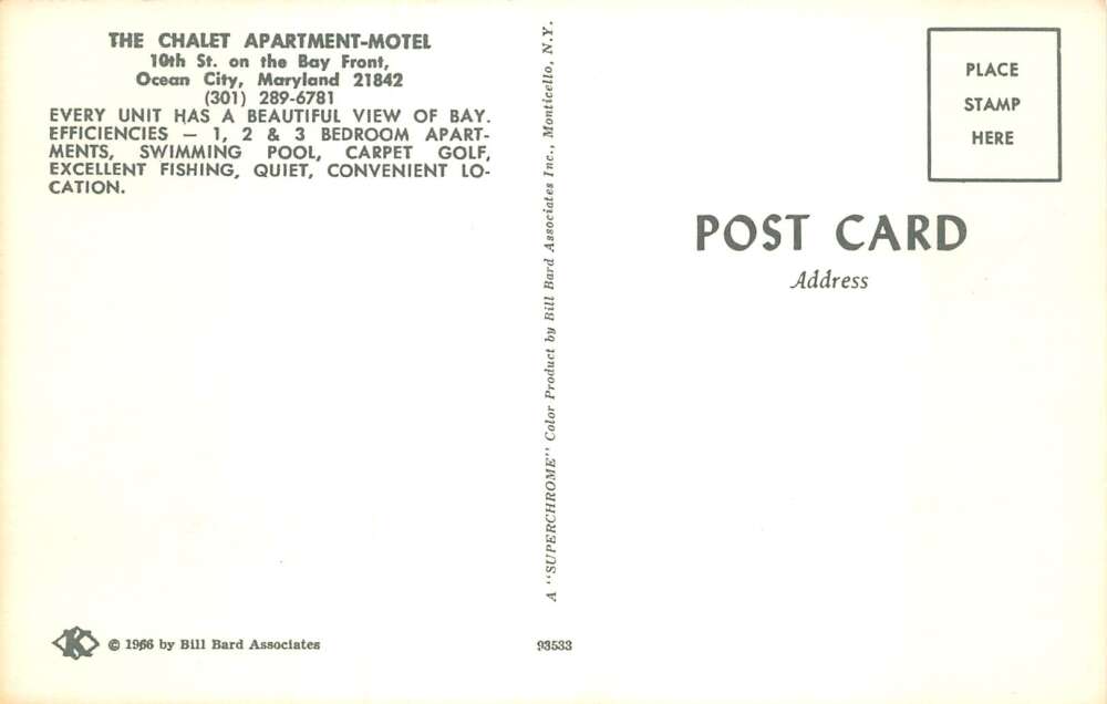 Ocean City Maryland The Chalet Apartment-Motel Vintage Postcard AA77929 - Image 2