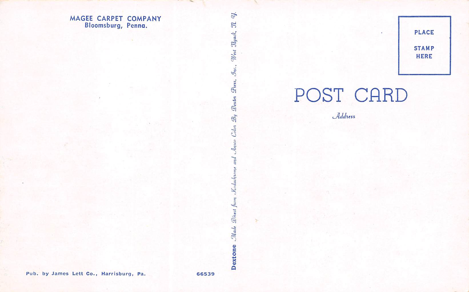 Bloomsburg Pennsylvania Magee Carpet Co., Chrome, Vintage Postcard U15682 - Image 2