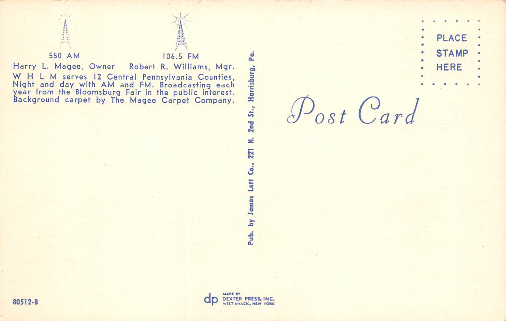 Bloomsburg Pennsylvania WHLM Radio Station, Chrome, Vintage Postcard U15684 - Image 2