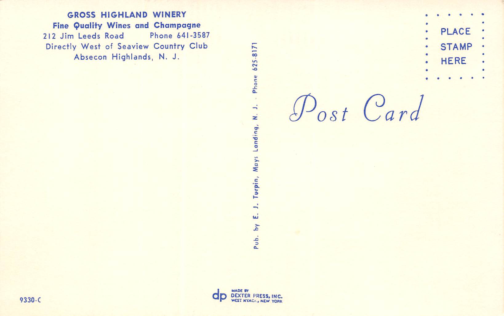 Absecon Highlands New Jersey Gross Highland Winery, Chrome, Vintage PC U15693 - Image 2