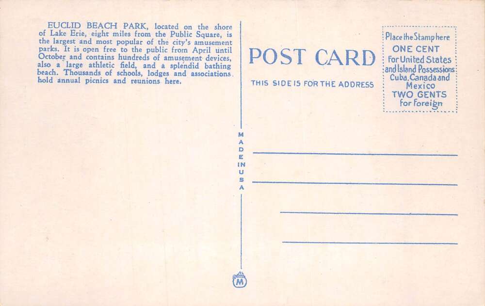 Cleveland Ohio The Derby, Euclid Beach Park, White Border, Vintage PC U15787 - Image 2