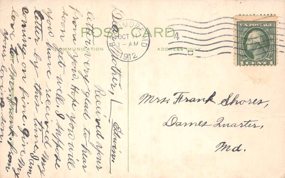 Baltimore Maryland Moonlight, Chesapeake Bay, Steamer Louise, Vintage PC U15796 - Image 2