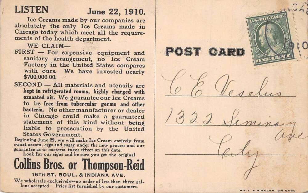 Collins Bros Thompson Reid Ice Cream Ad Lady Reading Real Photo PC AA78149 - Image 2