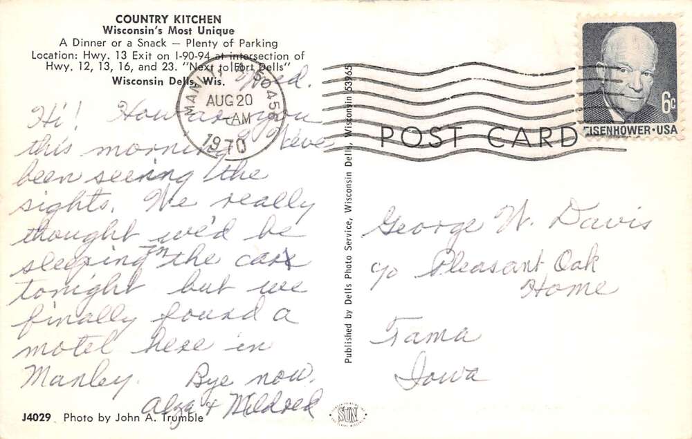 Wisconsin Dells Wisconsin Country Kitchen, Photochrome Vintage Postcard U15918 - Image 2