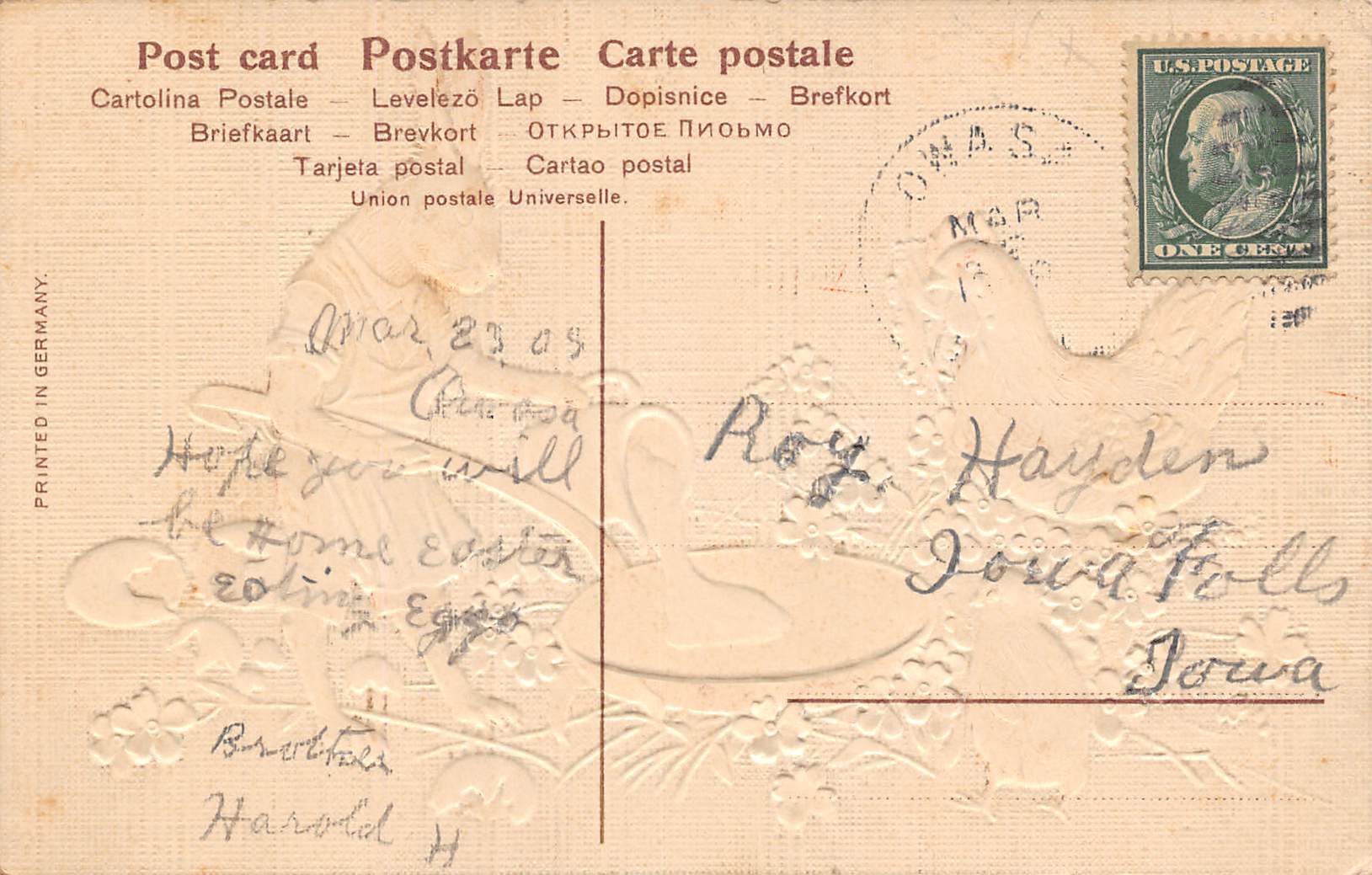 A Merry Easter Bunny Cooking Eggs, With Chickens, Vintage Postcard U15944 - Image 2