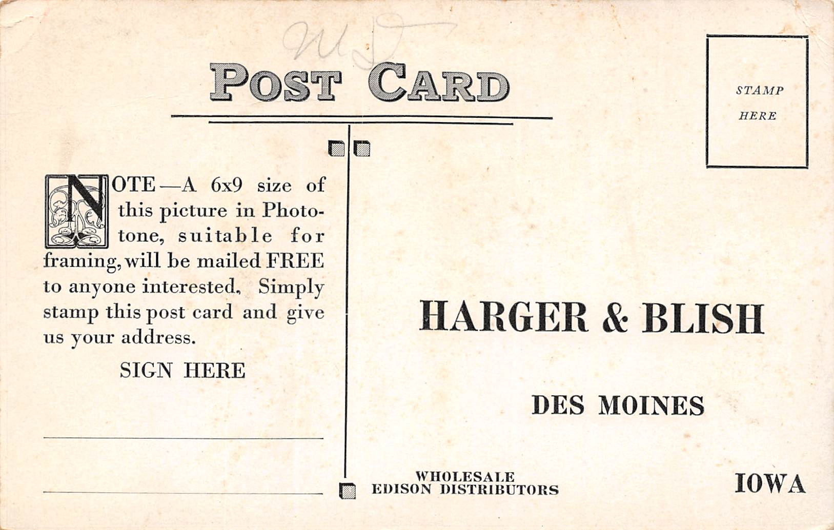 Milan Ohio Thomas Edison At His Birthplace, B/W Lithograph Vintage PC U15954 - Image 2