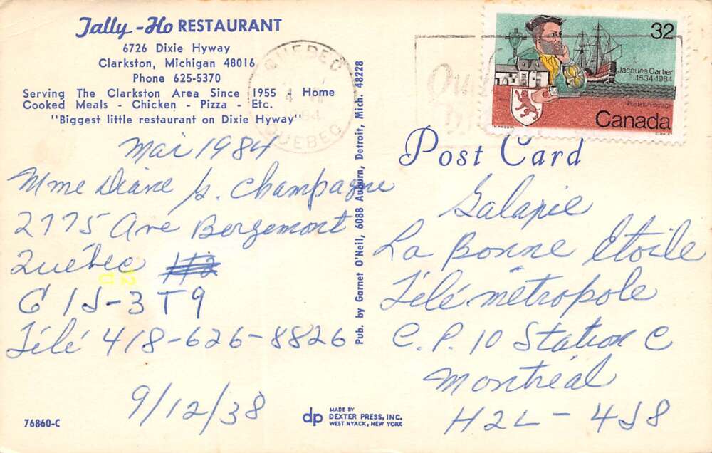 Clarkston Michigan Tally-Ho Restaurant, Coca Cola Sign, Vintage Postcard U16011 - Image 2