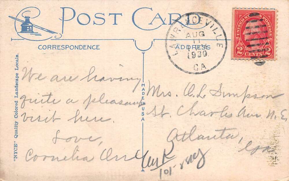 Lawrenceville Georgia A Country Road, White Border, Vintage Postcard U16018 - Image 2