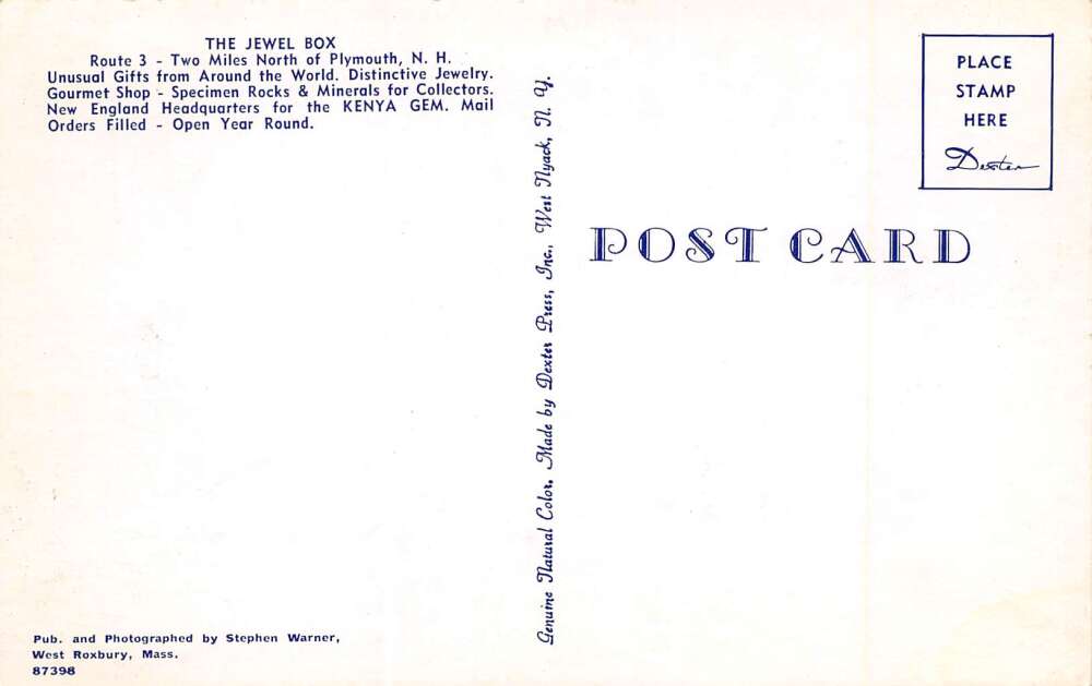 Plymouth New Hampshire The Jewel Box Gift Shop, Chrome, Vintage Postcard U16029 - Image 2