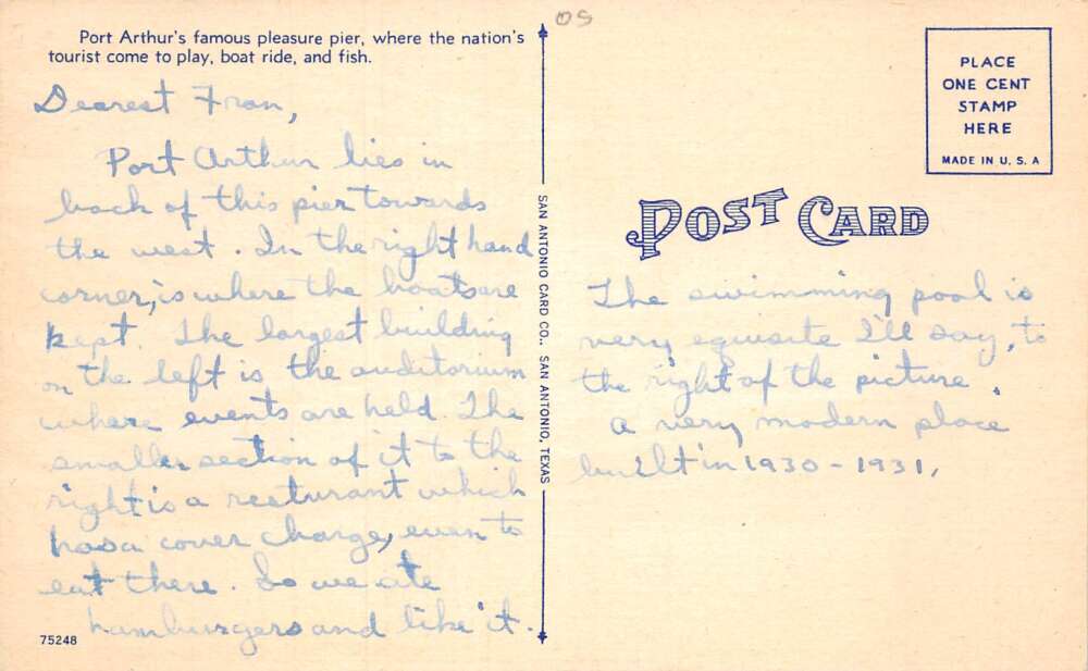 Port Arthur Texas Pleasure Pier Amusement Park Roller Coaster Postcard AA78405 - Image 2