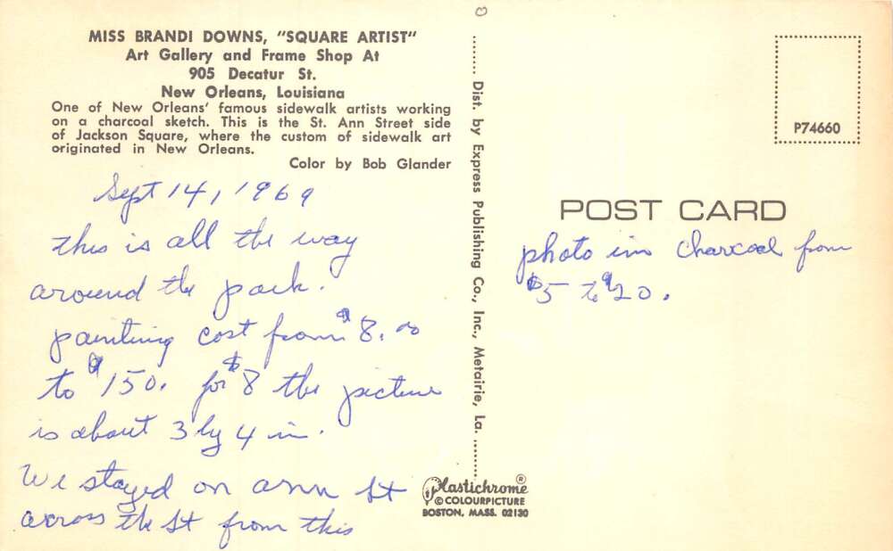 New Orleans Louisiana Miss Brandi Downs Portrait Artist Postcard AA78408 - Image 2