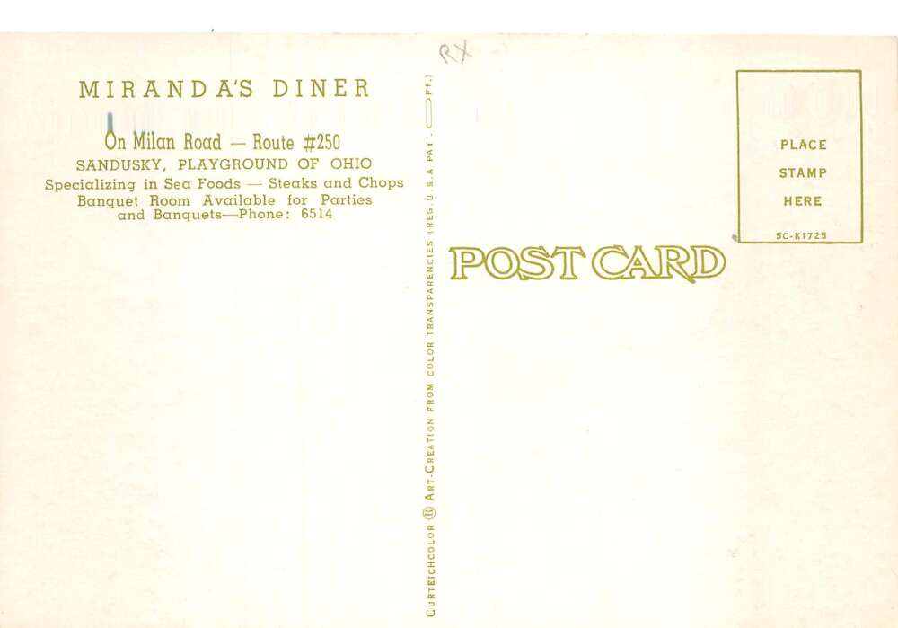 Sandusky Ohio Miranda's Diner Interior Vintage Postcard AA78411 - Image 2