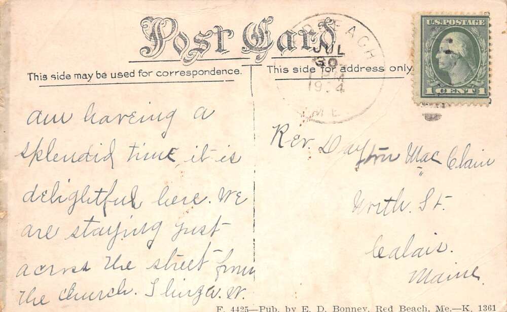 Red Beach Maine Congregational Church and Street Scene Vintage Postcard AA78426 - Image 2