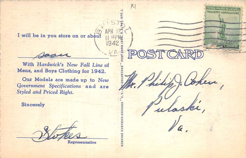 Cleveland Tennessee Hardwick Wollen Mills Vintage Postcard AA78449 - Image 2